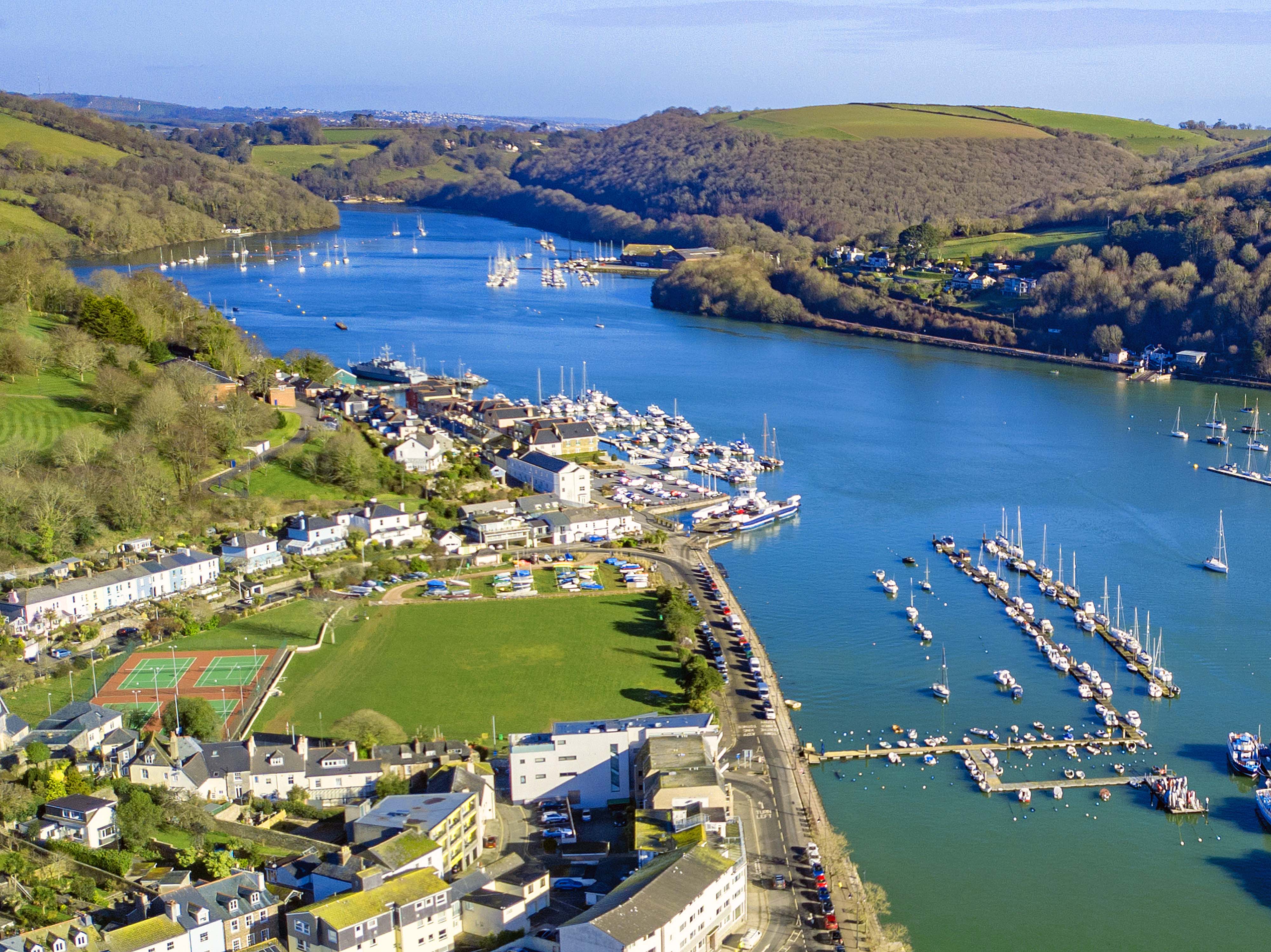 Tennis courts at Coronation Park beside the River Dart